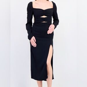 Bershka Reformation Style Black Midi Dress with Cutouts M
